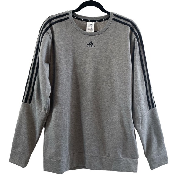 adidas Men's Essentials 3-Stripe Pullover Sweatshirt Gray Black Size Medium Logo - Picture 1 of 5